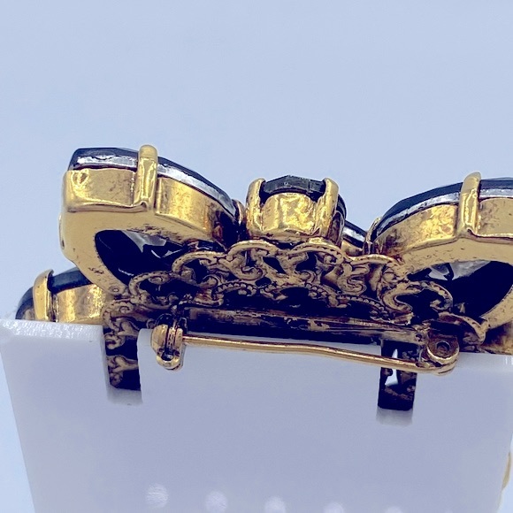 Vintage Erickson Beamon Gold Tone Teal Blue And Citrine Rhinestone Brooch Signed - Picture 5 of 10